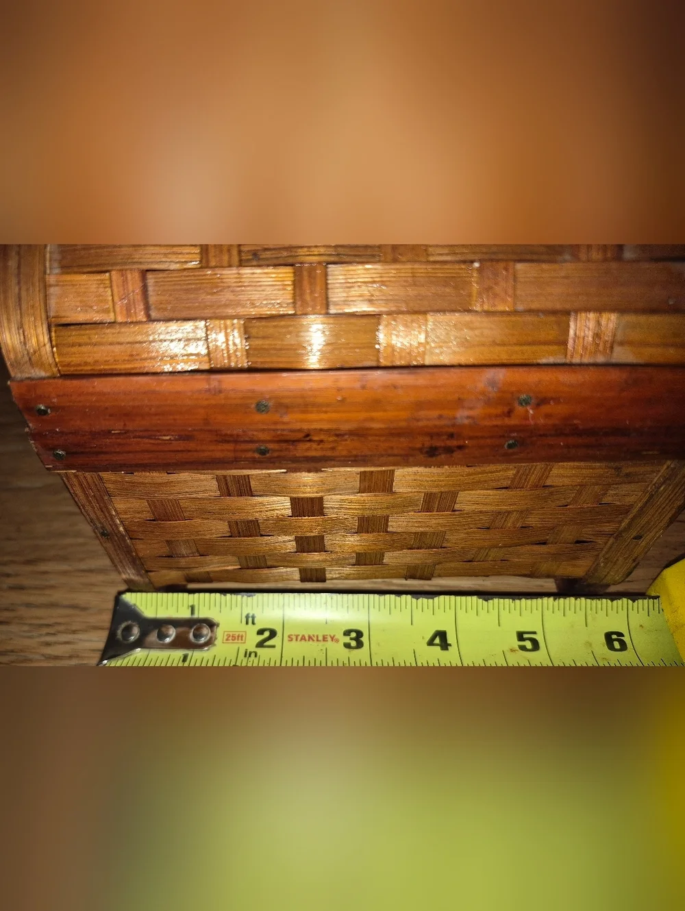 Vintage Small Tabletop Treasure Chest Trinket Jewelry Box Wicker Wood Weave